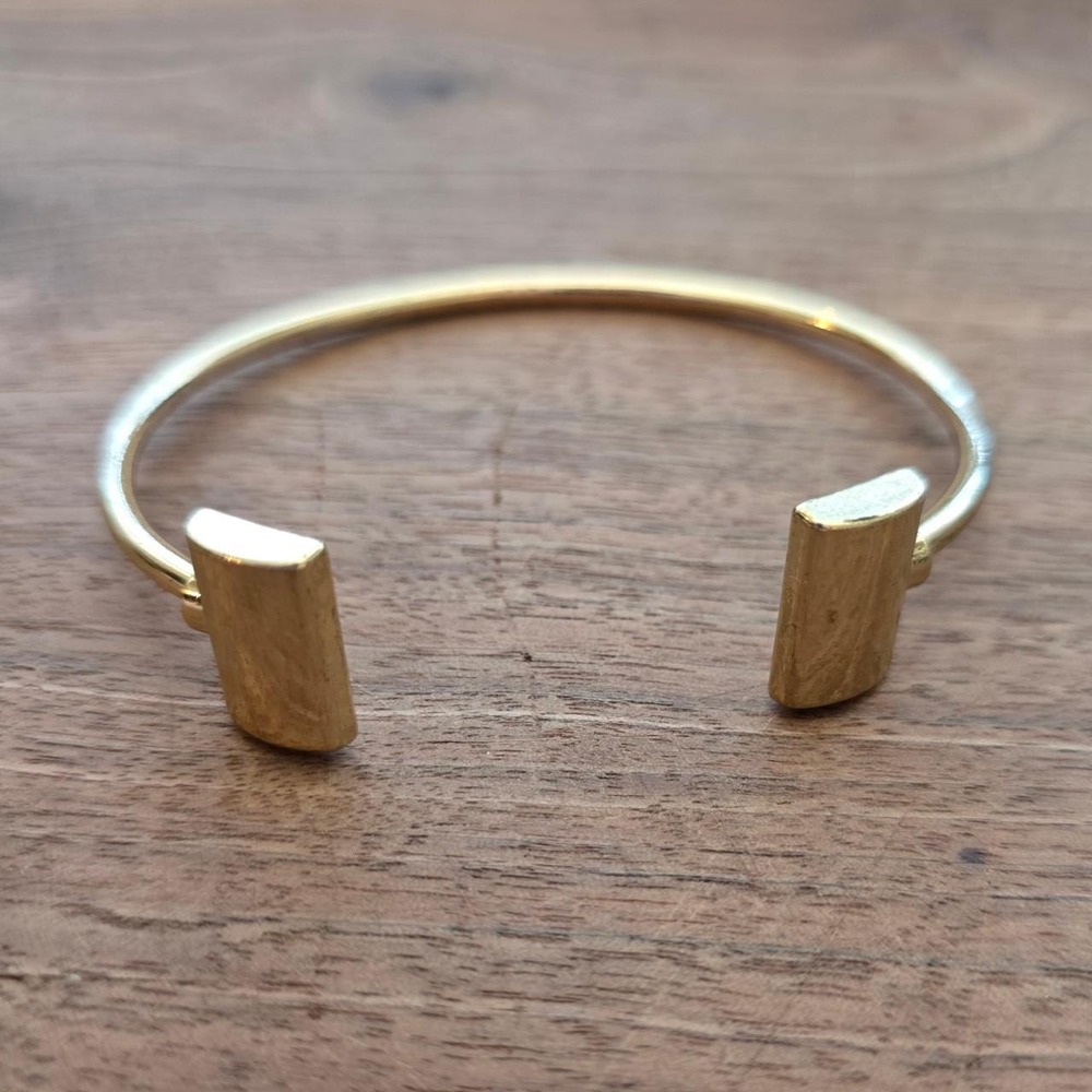Gold Minimalist Open Cuff Bangle Bracelet Architectural Rectangular Finial